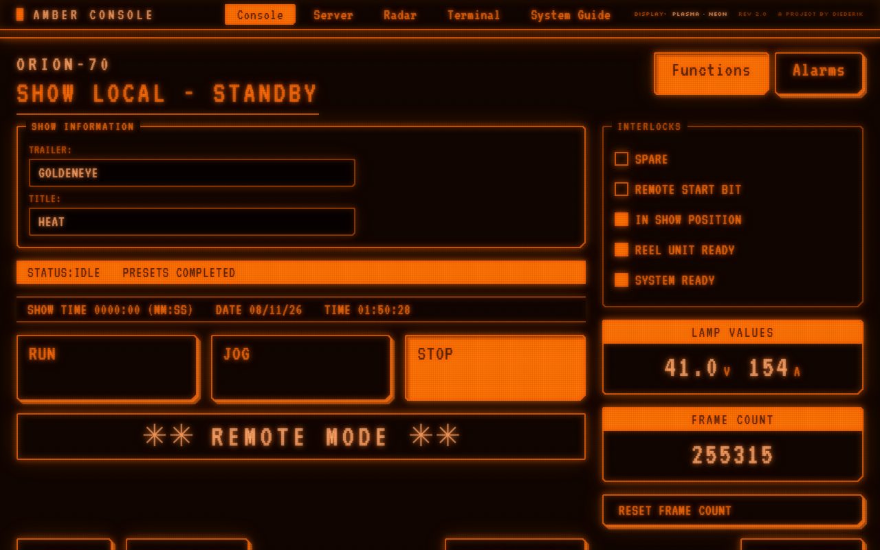 Amber Console — demo van een projectieconsole in een amberkleurig plasmapalet