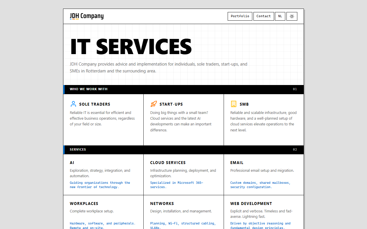JDH Company — light theme